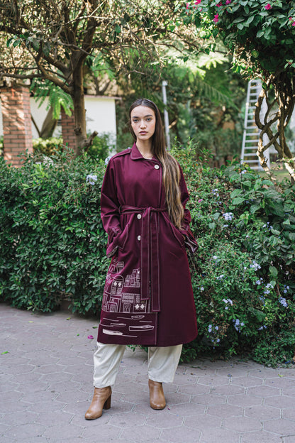 The Town Burgundy Trench Coat