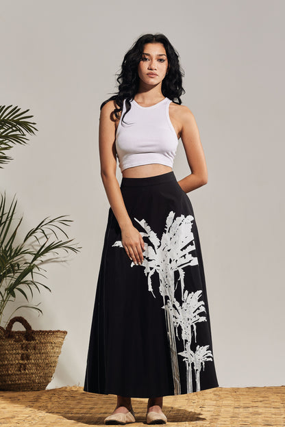 PALM TREE BLACK LONG SKIRT