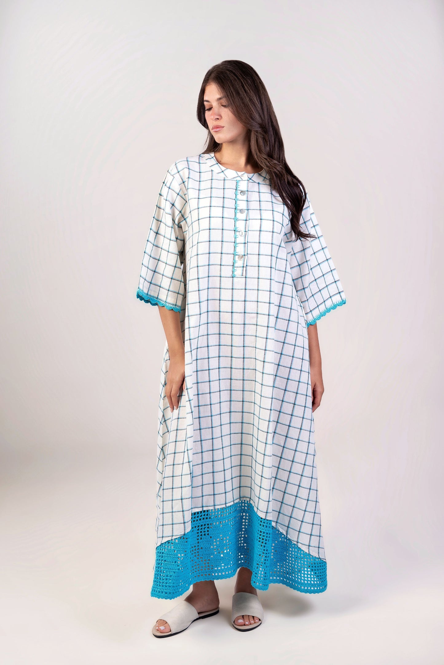 Checkered Blue Crochet Dress