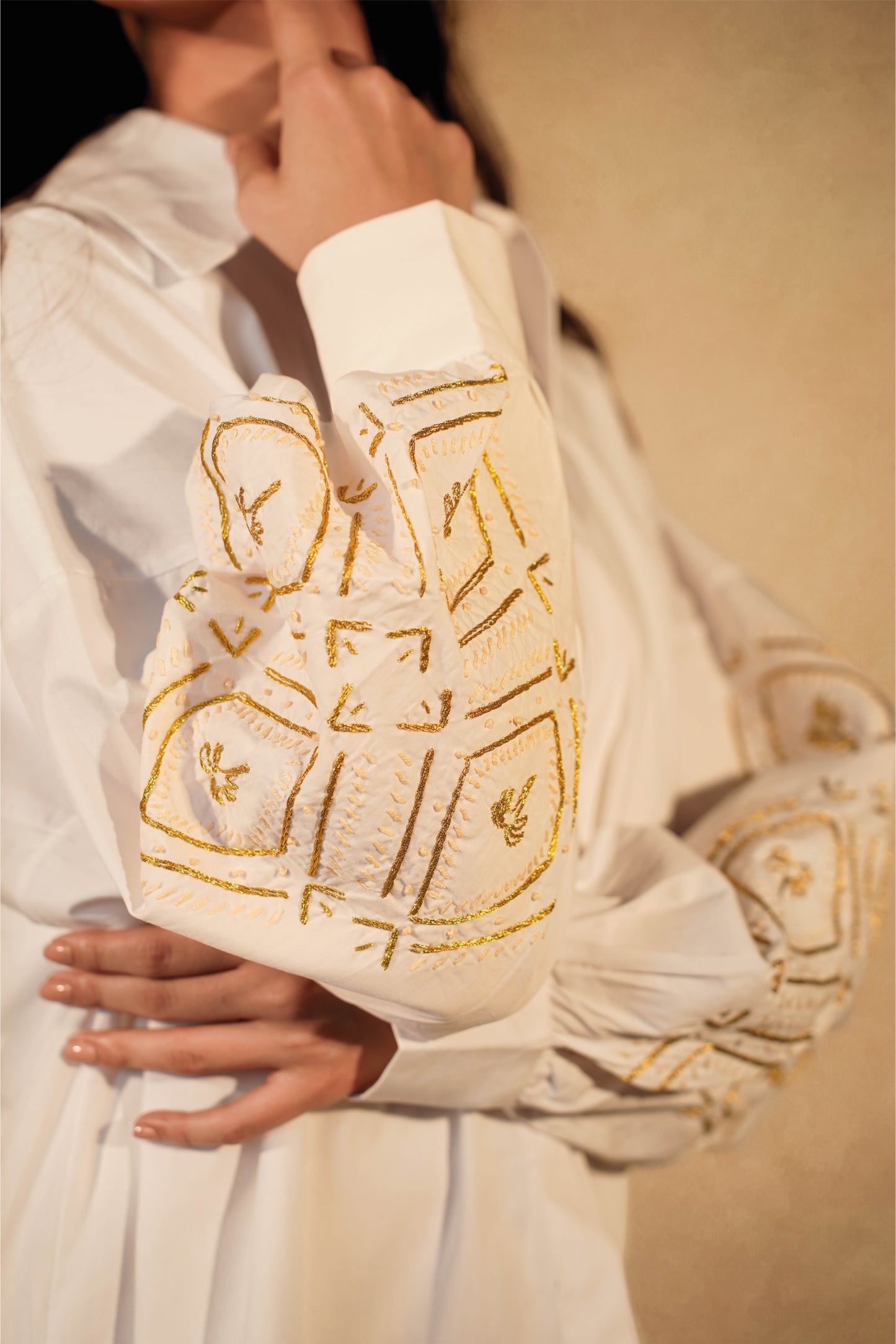 White Palma Shirt- Embroidered Sleeves