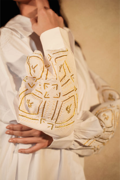 White Palma Shirt- Embroidered Sleeves